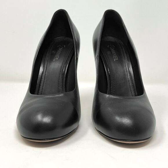 Chanel Black Leather Quilted Silver Metal Heel Pumps Classic Size 39.5 EU - Picture 5 of 11